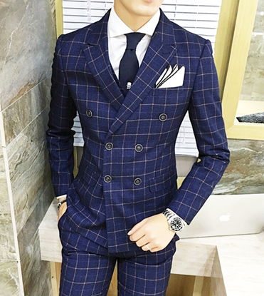 Picture of Double Breasted Navy-Blue Check Suit