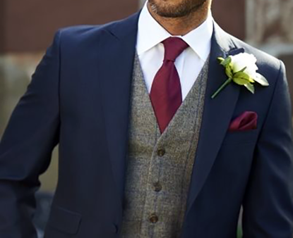 Picture of Blue Jacket and Trousers with Tweed-effect Waistcoat
