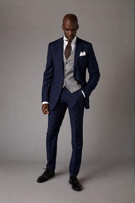 Picture of Mixed fabric navy blue and grey three-piece suit