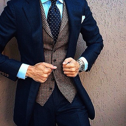 Picture of Navy Blue Suit with Brown Checked Waistcoat