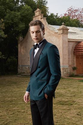 Picture of Green jacquard pattern two piece tuxedo