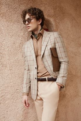 Picture of Check linen and wool jacket with cream cotton trousers